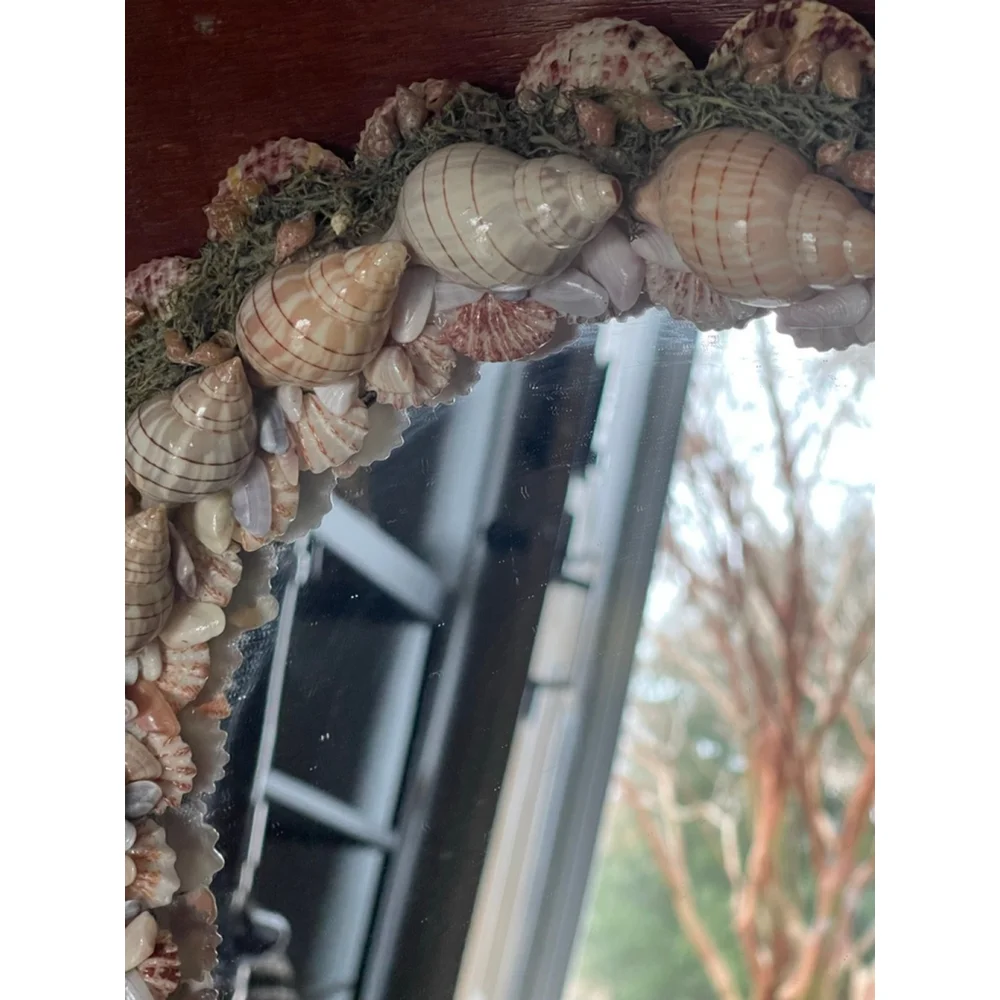 Handmade Seashell Wall Mirror Coastal Cottage Beach Decor – 12” Round